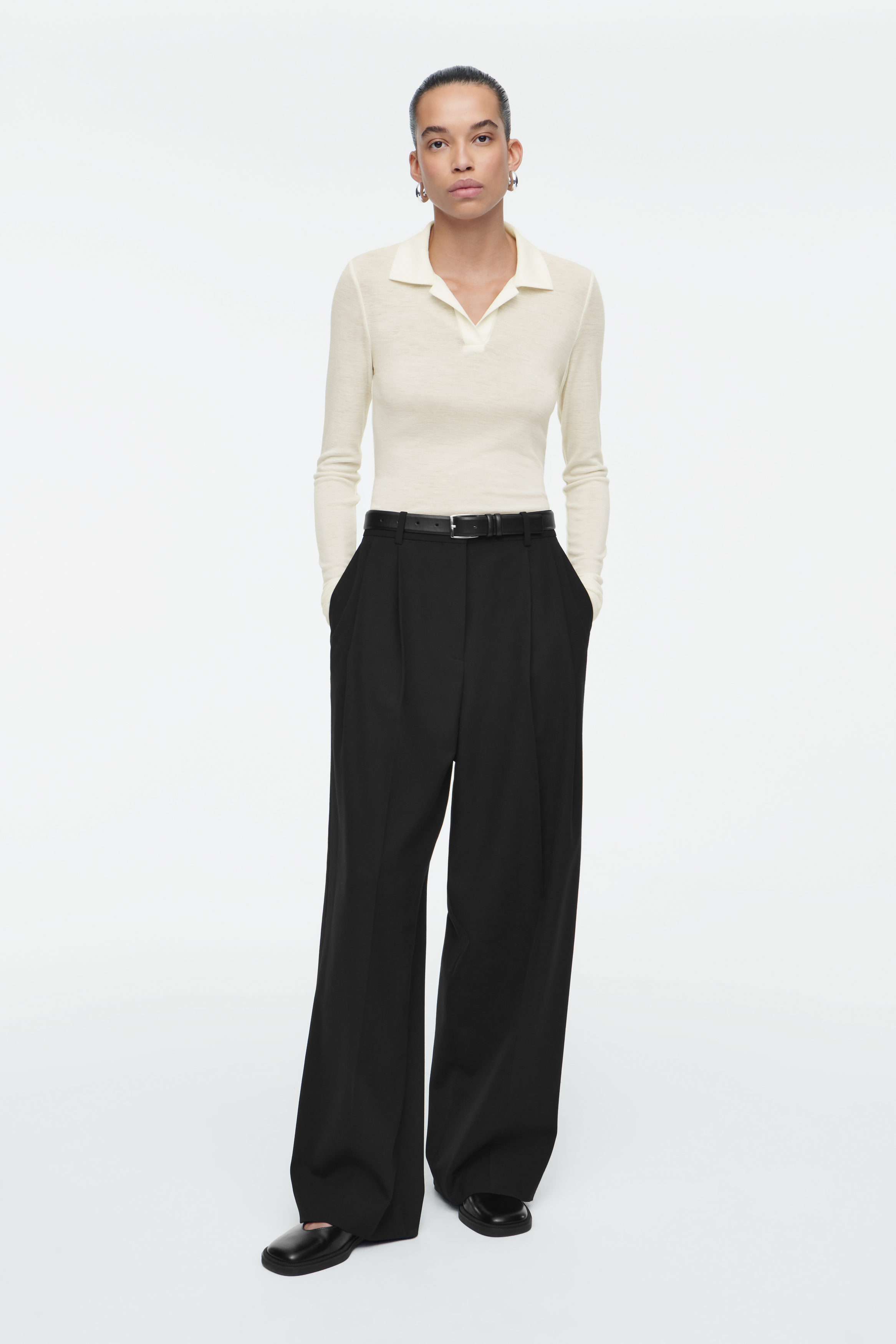 Relaxed Twill Wide-Leg Trousers