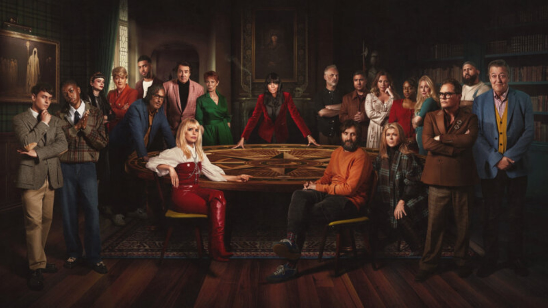 Tom Daley, Cat Burns, Ruth Codd, Claire Balding, Niko Omilana, David Olusoga, Jonathan Ross, Celia Imrie, Claudia Winkleman, Mark Bonnar, Nick Mohammed, Charlotte Church, Tameka Empson, Lucy Beaumont, Alan Carr, Joe Mahler &amp; Sir Stephen Fry (l/r Front Row) Paloma Faith, Joe Wilkinson &amp; Kate Garraway in The Celebrity Traitors