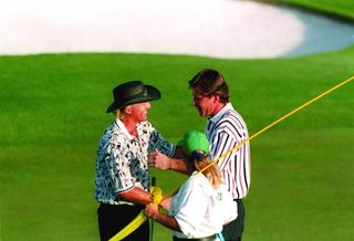 Greg Norman and Nick Faldo at the 1996 Masters