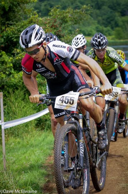 Patrick Chartrand (Rocky Mountain) riding in the lead group on lap two