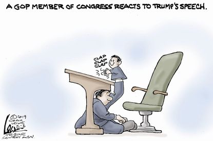 Political Cartoon U.S. Trump state of the union GOP member