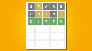 Wordle answer 674 on a yellow background