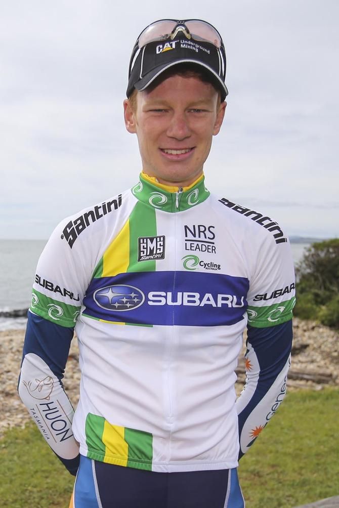 Jack Haig (huon-genesys) poses in the nRS leaders jersey.