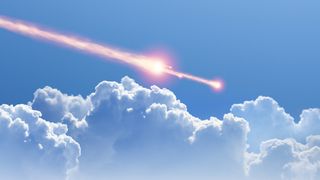 An artists impression of a meteor breaking apart during the daytime.