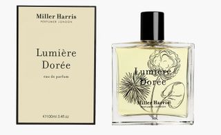 Miller Harris Lumiere Doree perfume cream box packaging and glass bottle