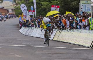 Jean Bosco Nsengimana wins the first stage of the 7th Tour of Rwanda in Kigali on November 15, 2015