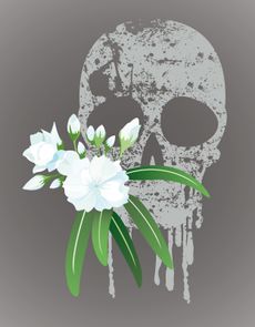 Digital Art Of Oleander Flower And Skull