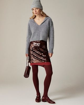 Chiffon-Lined Sequin Skirt