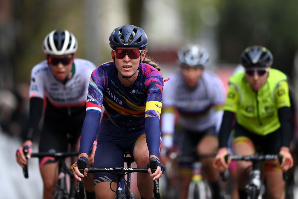 WALSALL ENGLAND OCTOBER 05 Hannah Barnes of United Kingdom and Team Canyon SRAM Racing crosses the finishing line during the 7th The Womens Tour 2021 Stage 2 a 1022km stage from Walsall to Walsall thewomenstour UCIWWT on October 05 2021 in Walsall England Photo by Justin SetterfieldGetty Images