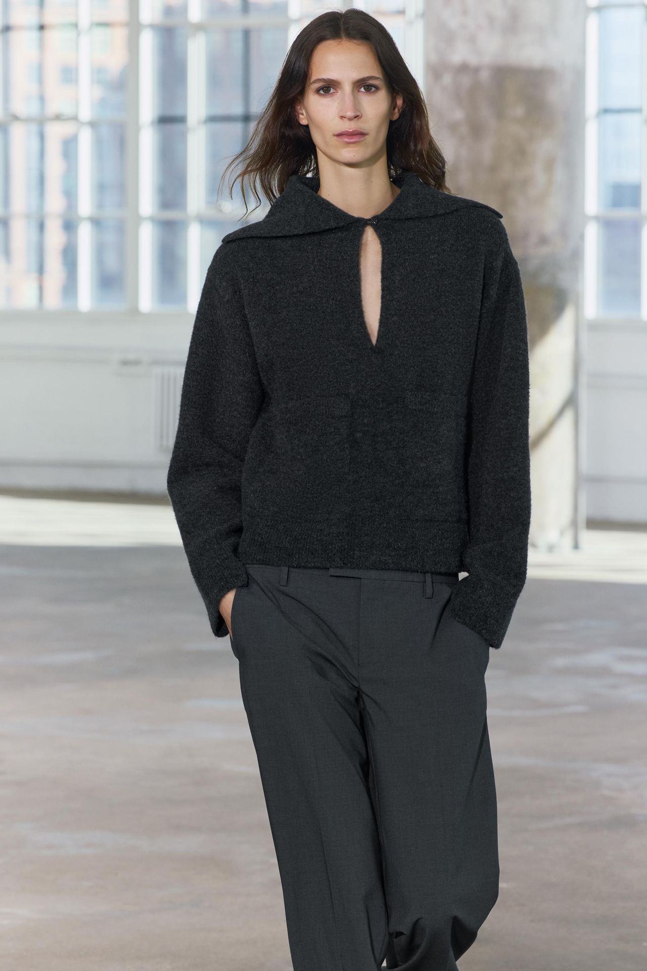 ZARA Knitted Sweater With Ball Detail-Black