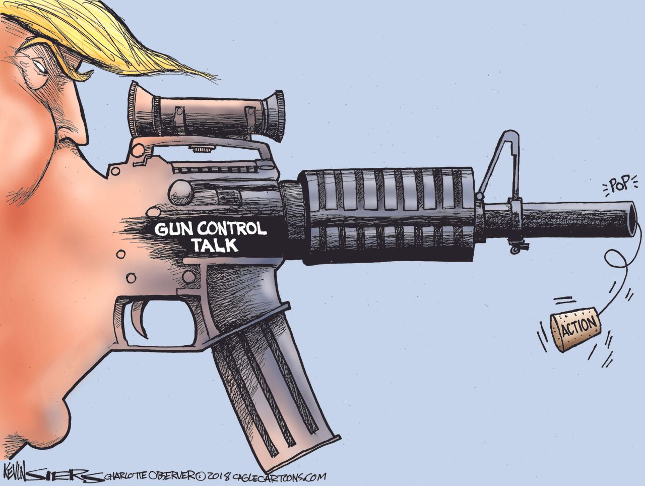 Political cartoon U.S. Trump Parkland shooting NRA gun control