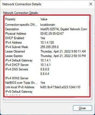 Network Connection Details