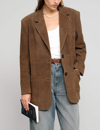 Pixie Market BROWN GENUINE-LEATHER SUEDE BLAZER