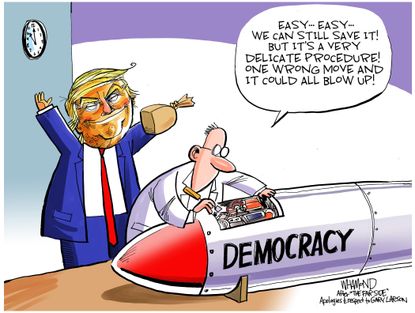 Political Cartoon U.S. Trump Democracy Under Pressure