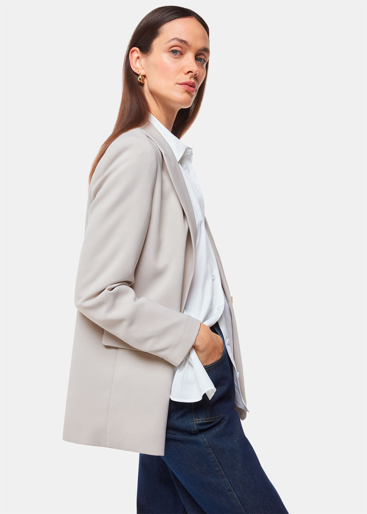 Neutral Crepe Boyfriend Blazer