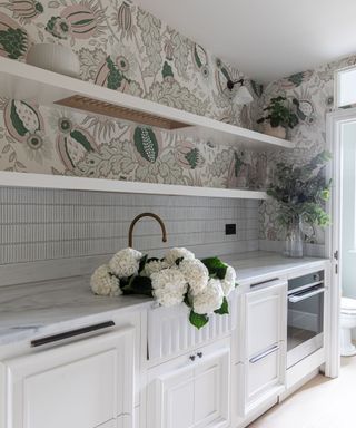 Mudroom with textured tiles