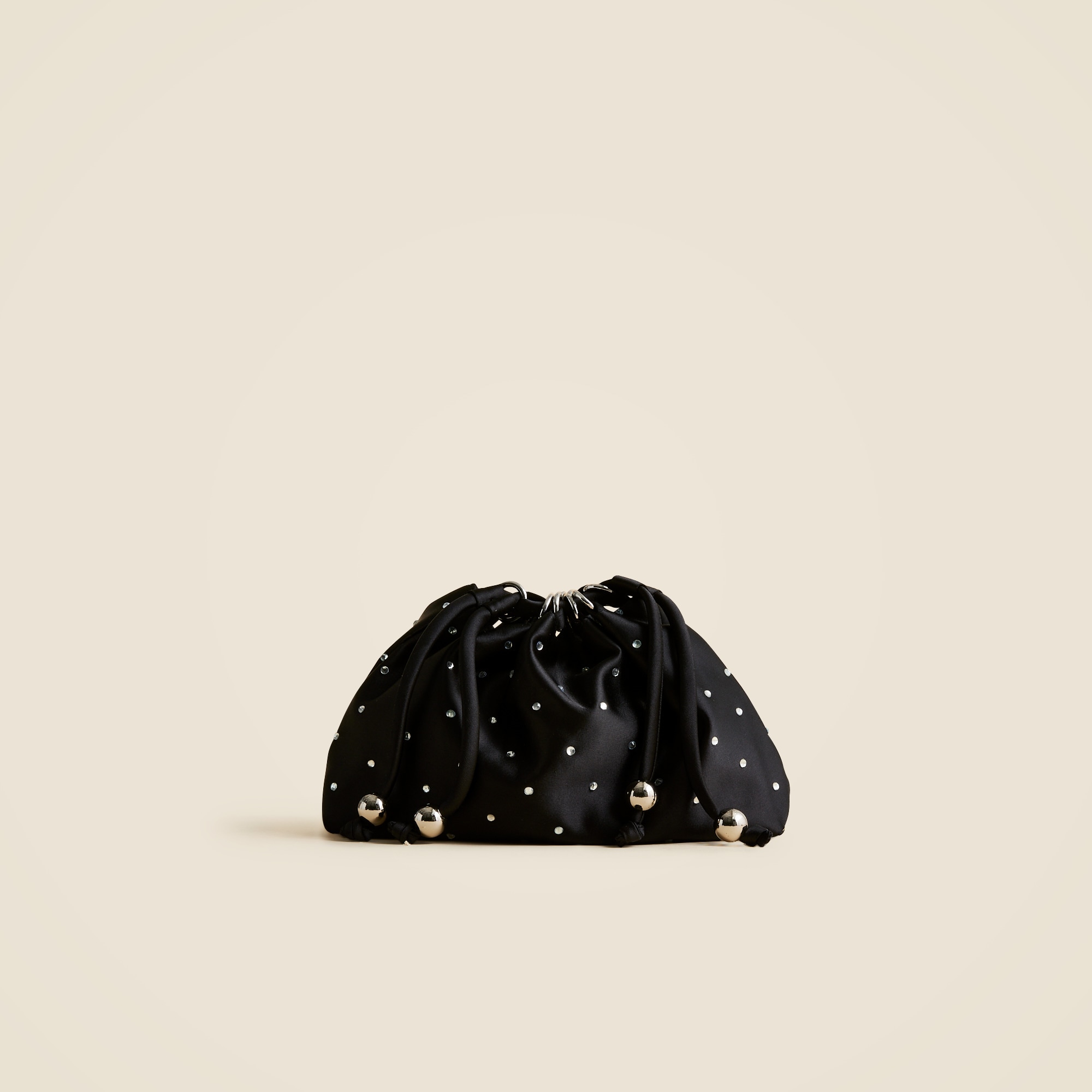 Drawstring Pouch Bag in Crystal-Embellished Satin