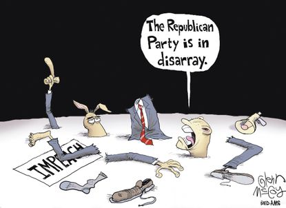 Political cartoon U.S. Democrats Republicans party politics impeachment