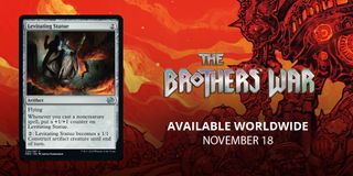 The Brothers' War Levitating Statue card on a themed background
