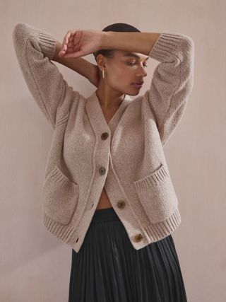 Neutral Wool Blend Yak Soft Touch Front Pocket Knitted Cardigan