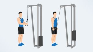 an illo of a man doing a tricep pulldown
