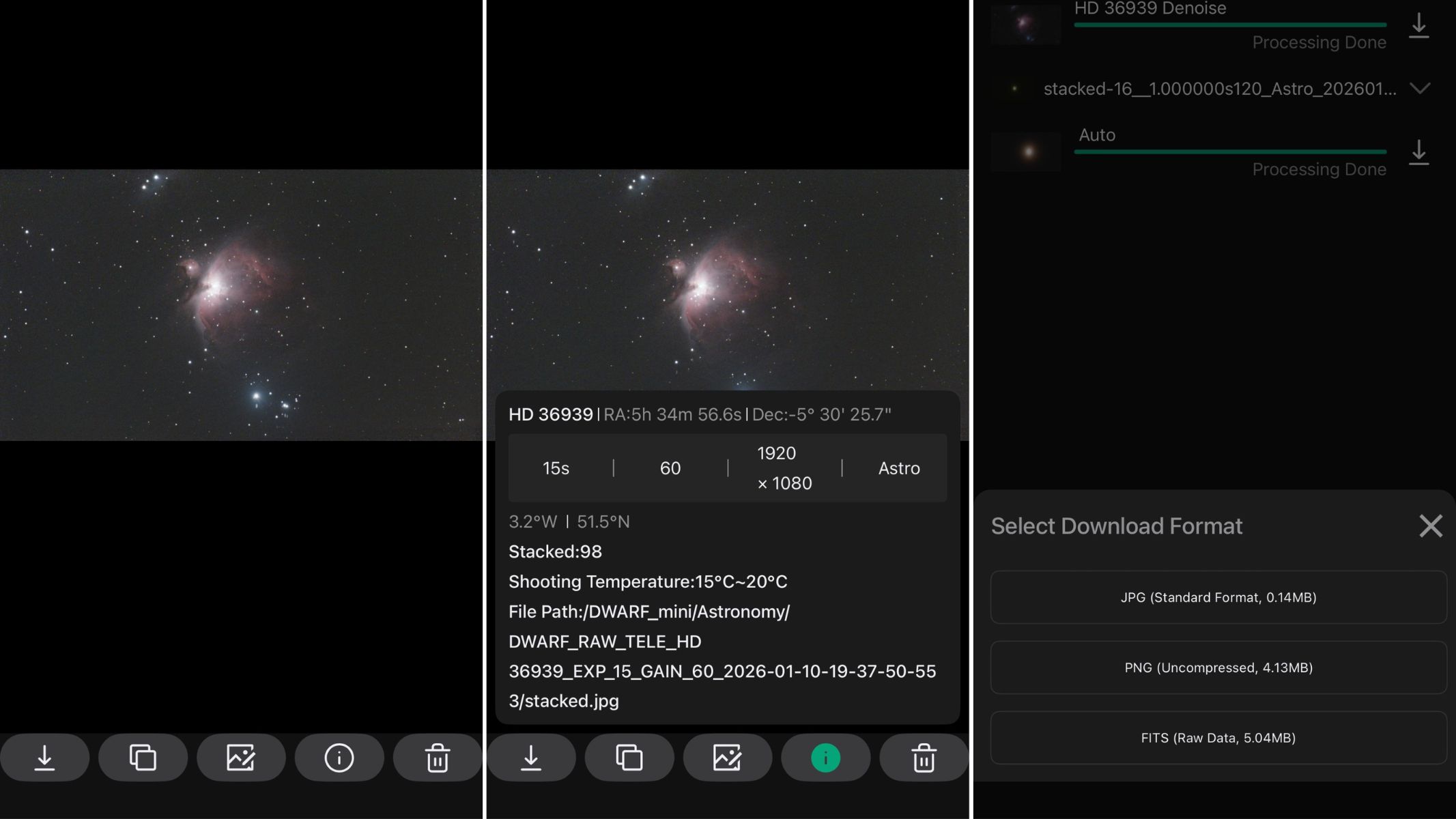 screenshot from the DWARFLAB Dwarf Mini app