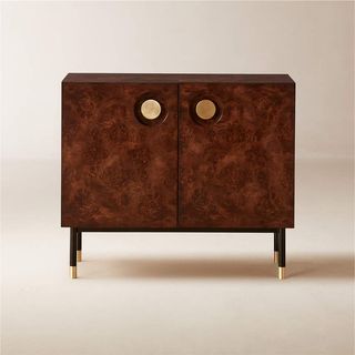 dark brown side cabinet with gold handles