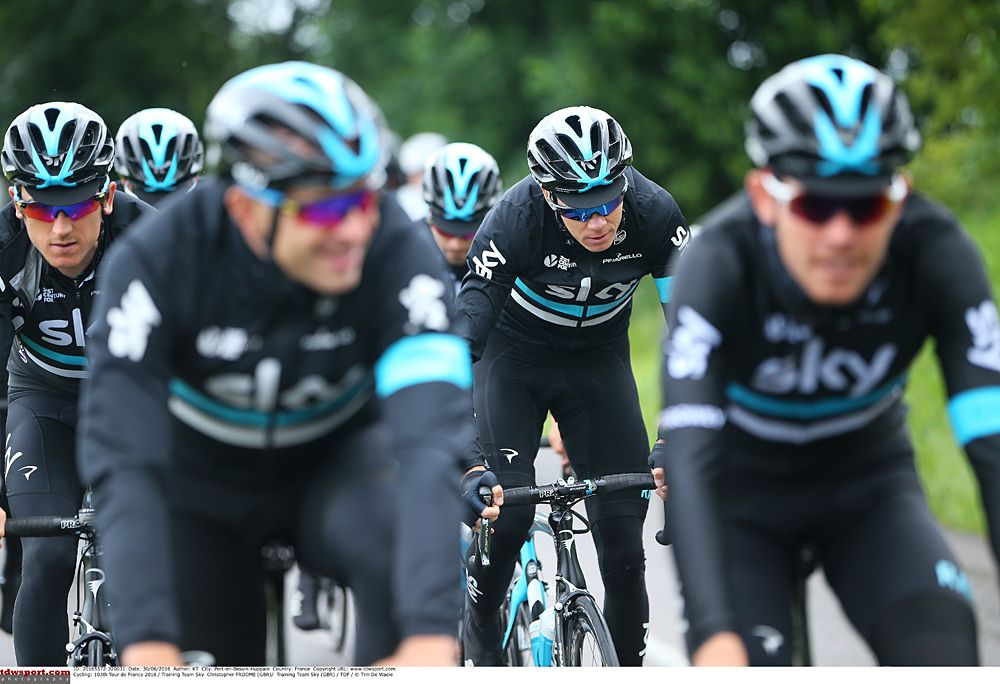 Chris Froome and Team Sky training ahead of the Tour de France in Mont-Saint-Michel