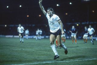 Glenn Hoddle celebrates after scoring for England against Scotland in 1986.