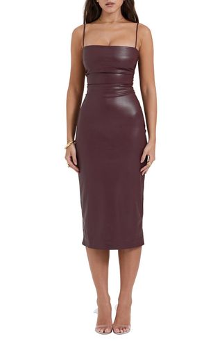 Jalena Lace-Up Back Faux Leather Cocktail Dress