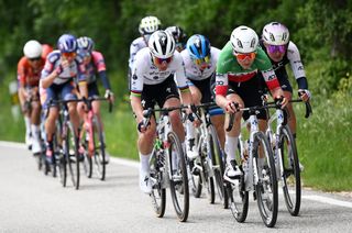 Elisa Longo Borghini and Lotte Kopecky compete in the breakaway during stage 1 at Vuelta a Burgos Feminas 2025
