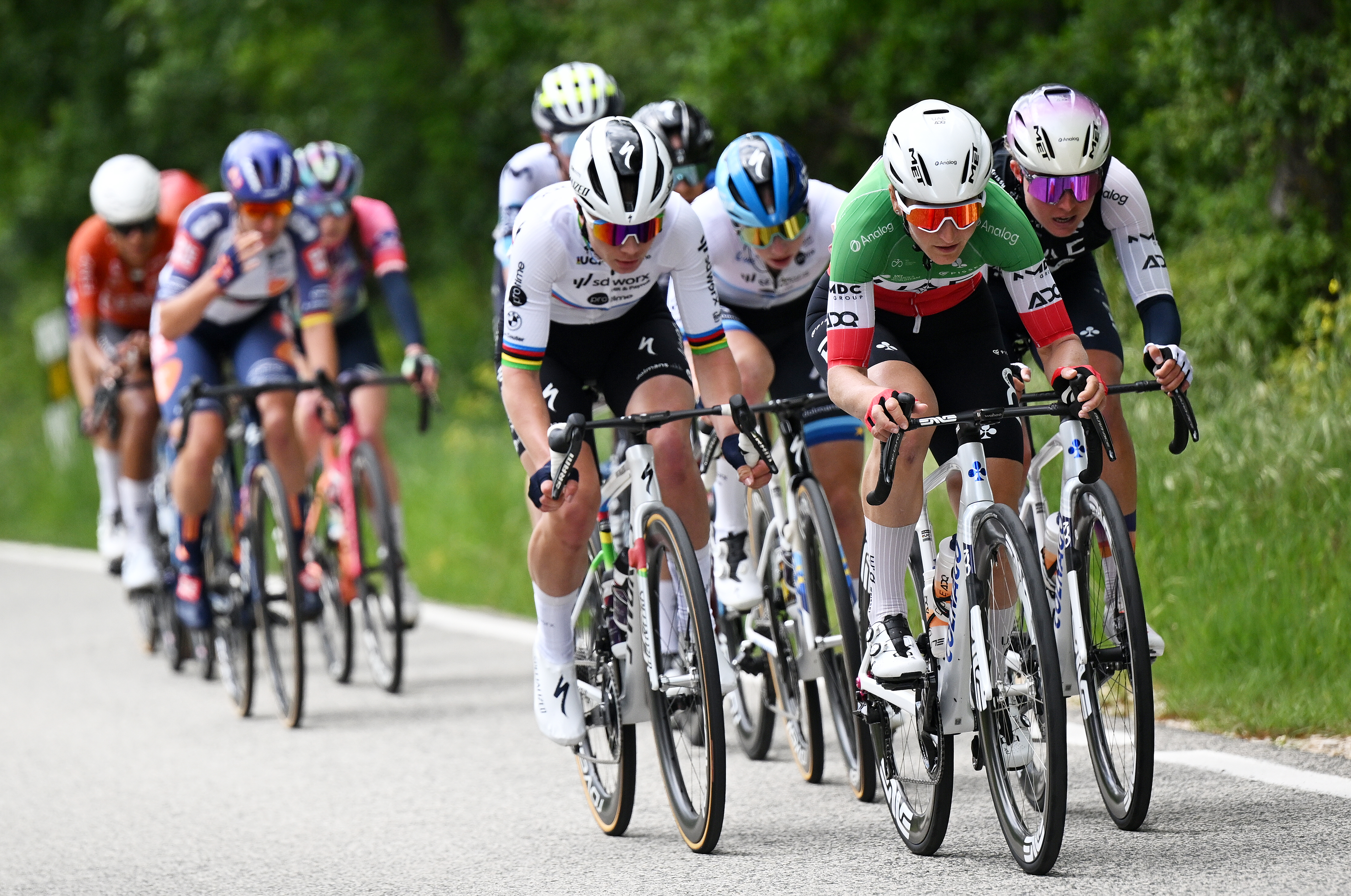 Elisa Longo Borghini and Lotte Kopecky compete in the breakaway during stage 1 at Vuelta a Burgos Feminas 2025