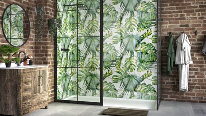 Large scale shower panels in botanical palm print by Showerwall