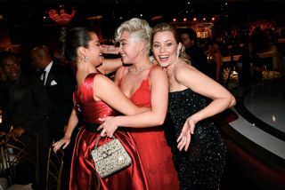 Selena Gomez, Florence Pugh and Elizabeth Banks at the 81st Golden Globe Awards held at the Beverly Hilton Hotel on January 7, 2024 in Beverly Hills, California.
