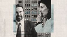 Photo collage of Kathy Hochul, Zohran Mamdani, and a New York building