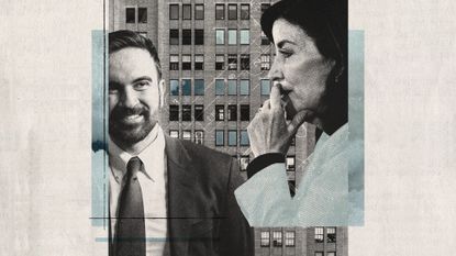 Photo collage of Kathy Hochul, Zohran Mamdani, and a New York building