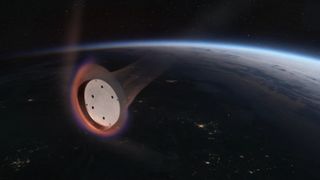 a flat space capsule reenters Earth's atmosphere