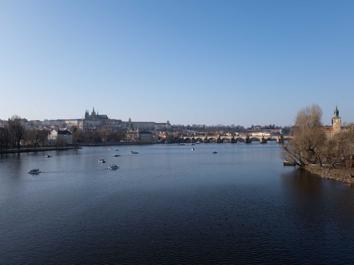 View of the Charles Bridge and river running through Prague Czechia