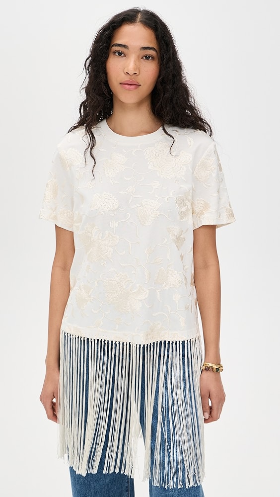 Sea Rafina Eyelet Embellished T-Shirt With Fringe