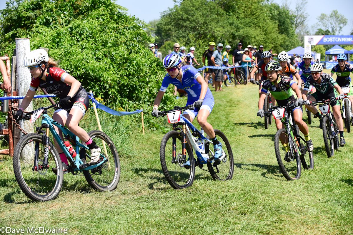 Ellen Noble (Competive Cyclist) leading on lap one