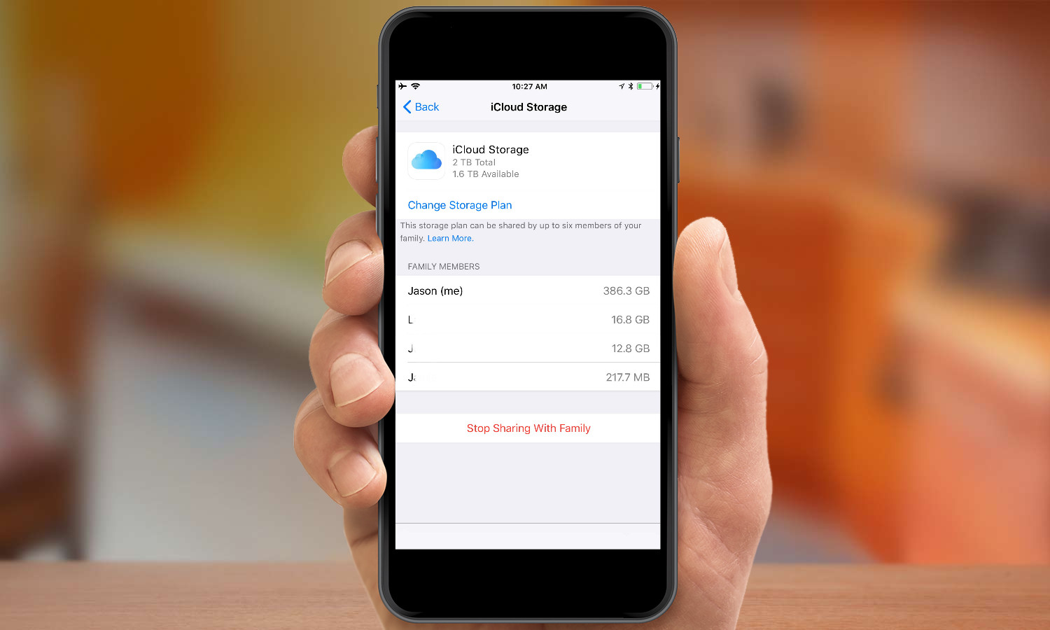 Share iCloud storage with family members