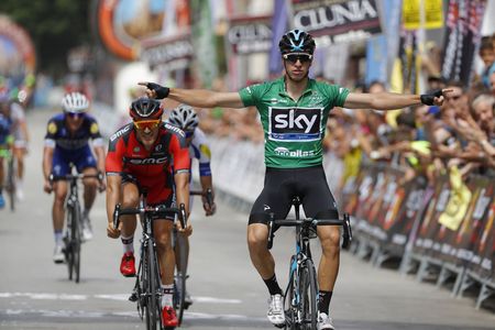 Danny van Poppel (Team Sky) enjoys his celebration after winning stage 3