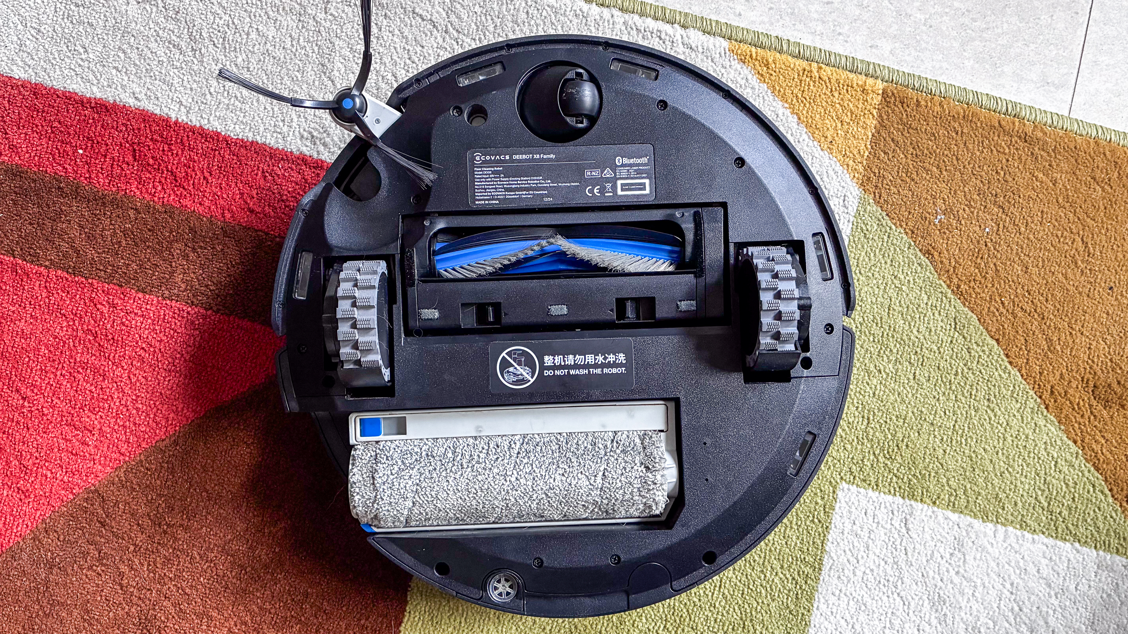 The underside of the Ecovacs Deebot X8 Pro Omni robot vacuum