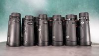 six pair of Celestron binoculars in a lineup