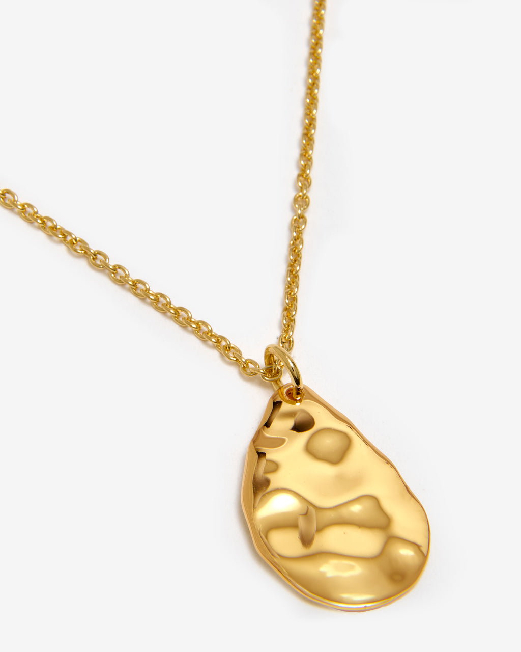 Gold Hammered Tear Drop Pendant Necklace