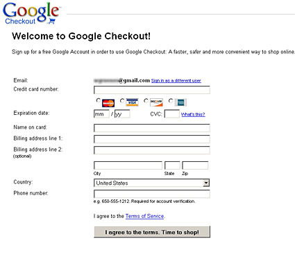 Entering a credit card in Google Checkout is as simple as your average account signup on any online store.