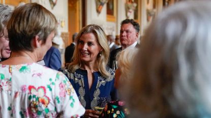 Duchess Sophie's detailed tunic dress in midnight blue was the perfect regal look as Her Royal Highness attended an engagement in Windsor