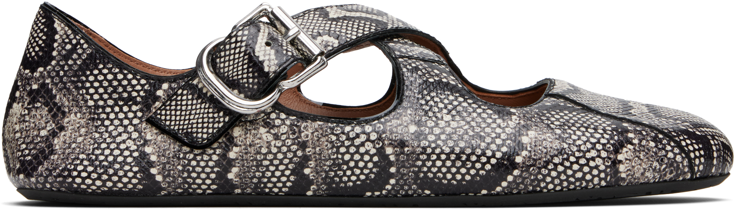 Black &amp;amp; White Criss Cross Snake Ballerina Flats