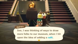 Animal Crossing: New Horizons - speaking to Blathers in the museum