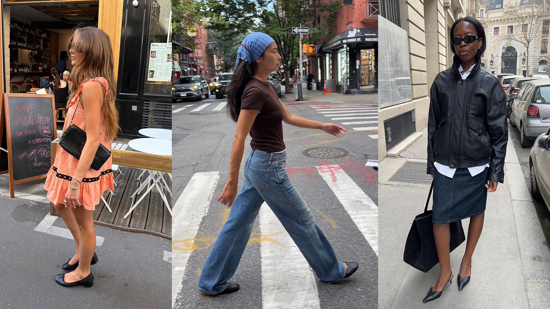 Women wearing chic, walkable shoes in NYC.